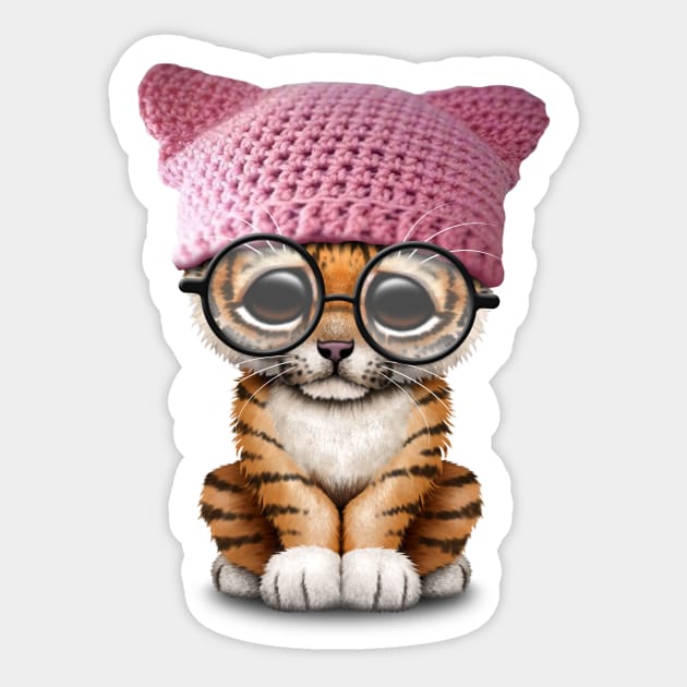 Cute Tiger Cub Wearing Pussy Hat Sticker by jeffbartels